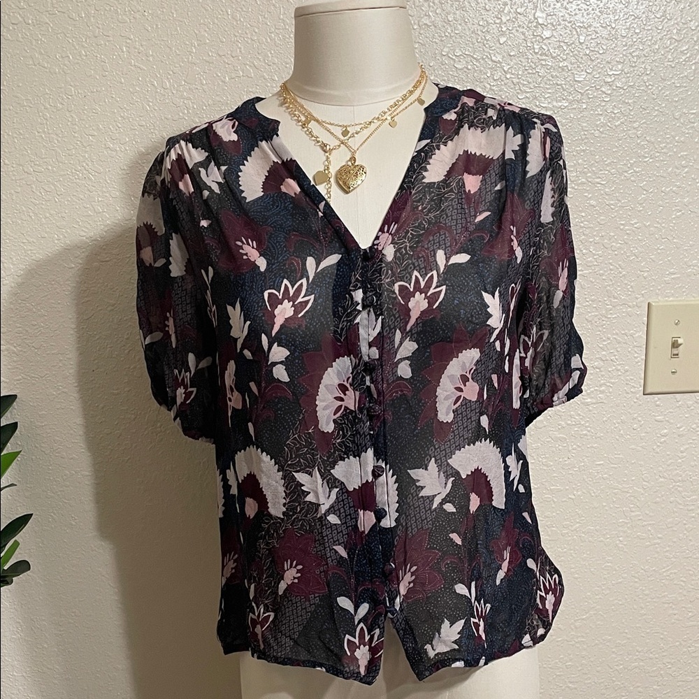 Lucky Brand semi sheer floral top